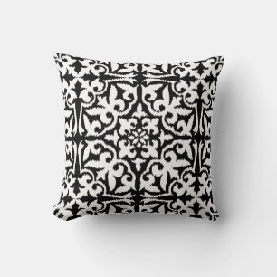 Ikat damask pattern - Black and White Cushion