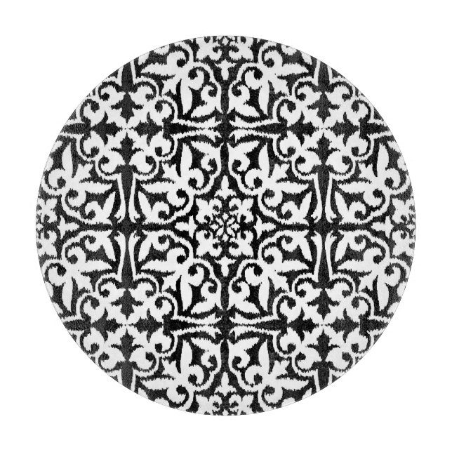 Ikat damask pattern - Black and White Cutting Board (Front)