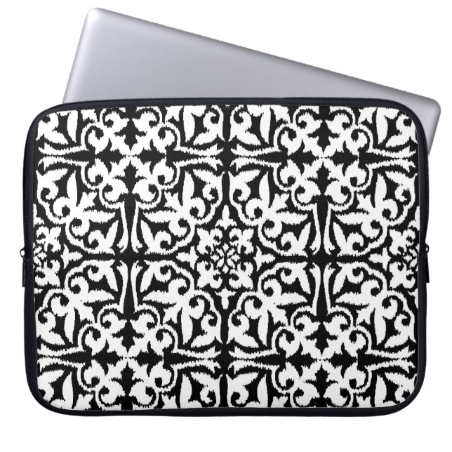 Ikat damask pattern - Black and White Laptop Sleeve (Front)