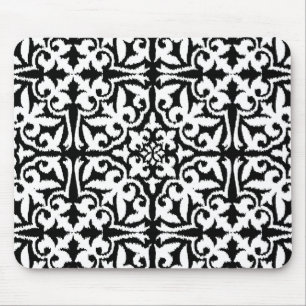 Ikat damask pattern - Black and White Mouse Mat