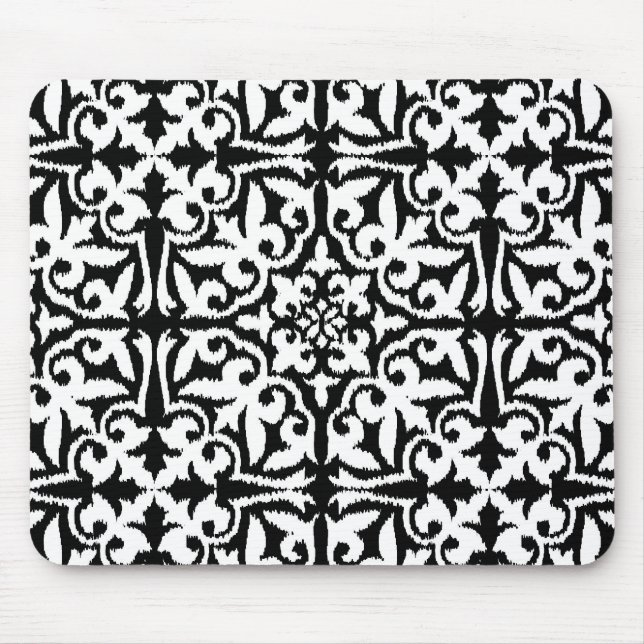 Ikat damask pattern - Black and White Mouse Mat (Front)