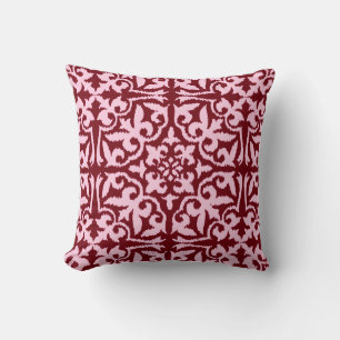 Ikat damask pattern - Burgundy and Pink Cushion