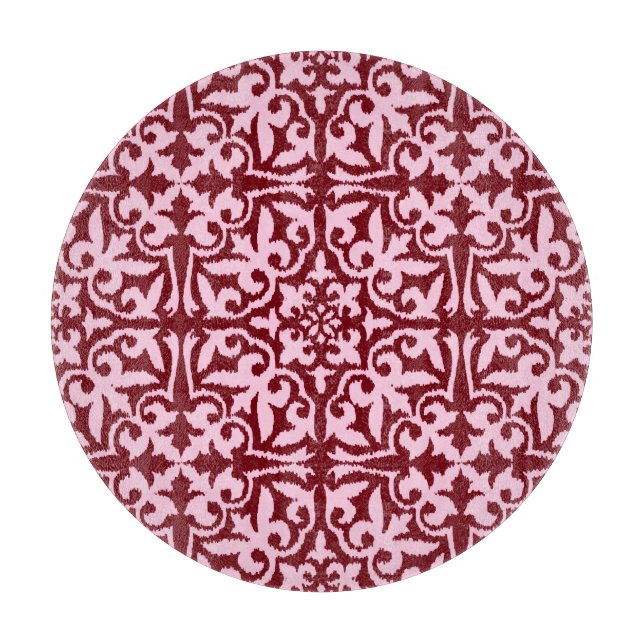 Ikat damask pattern - Burgundy and Pink Cutting Board (Front)