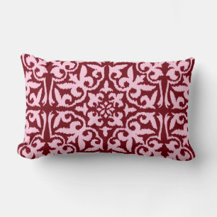 Ikat damask pattern - Burgundy and Pink Lumbar Cushion