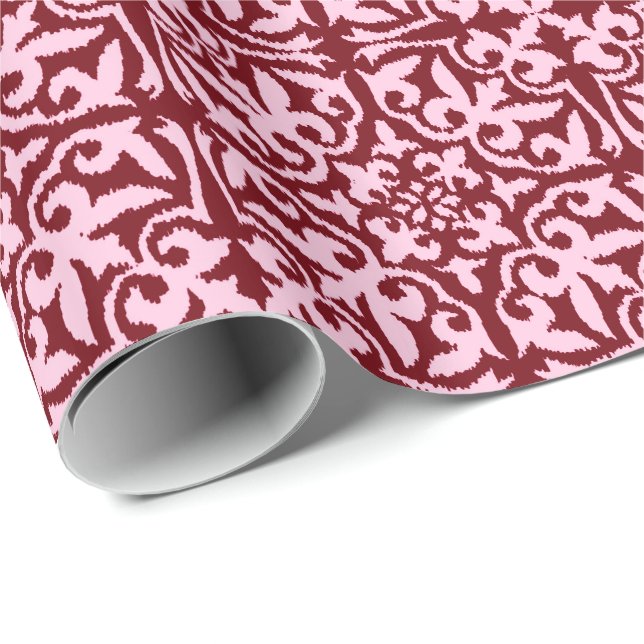 Ikat damask pattern - Burgundy and Pink Wrapping Paper (Roll Corner)