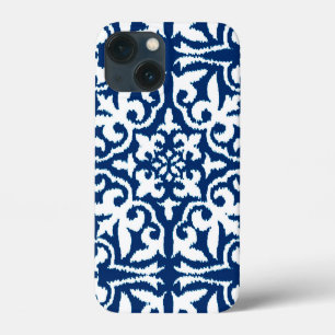 Ikat damask pattern - Cobalt Blue and White iPhone 13 Mini Case
