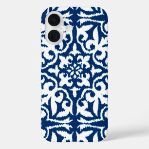 Ikat damask pattern - Cobalt Blue and White iPhone 16 Case