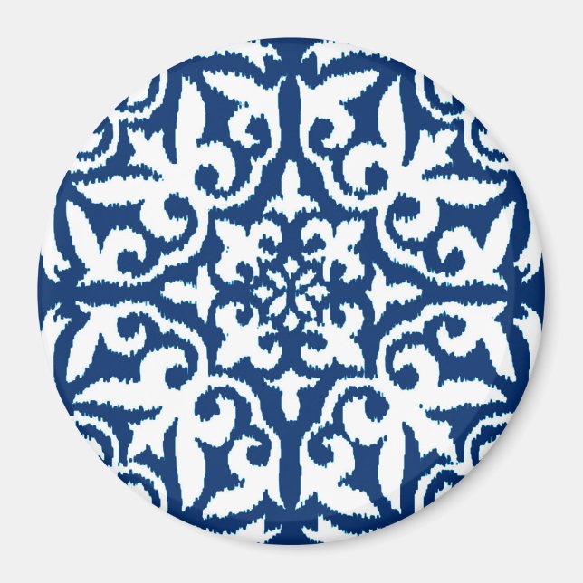 Ikat damask pattern - Cobalt Blue and White Magnet (Front)