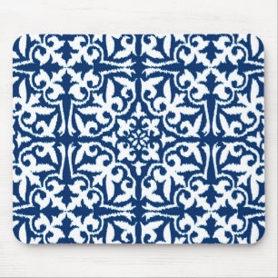 Ikat damask pattern - Cobalt Blue and White Mouse Mat