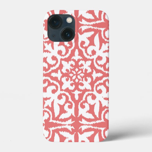 Ikat damask pattern - Coral Pink and White Case-Mate iPhone Case (Back)