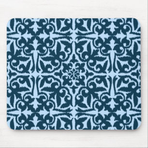 Ikat damask pattern - Dark Indigo and Light Blue Mouse Mat