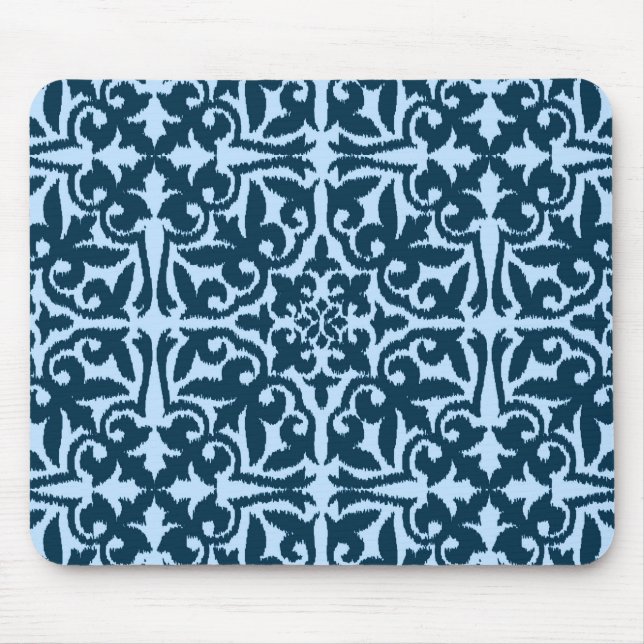 Ikat damask pattern - Dark Indigo and Light Blue Mouse Mat (Front)