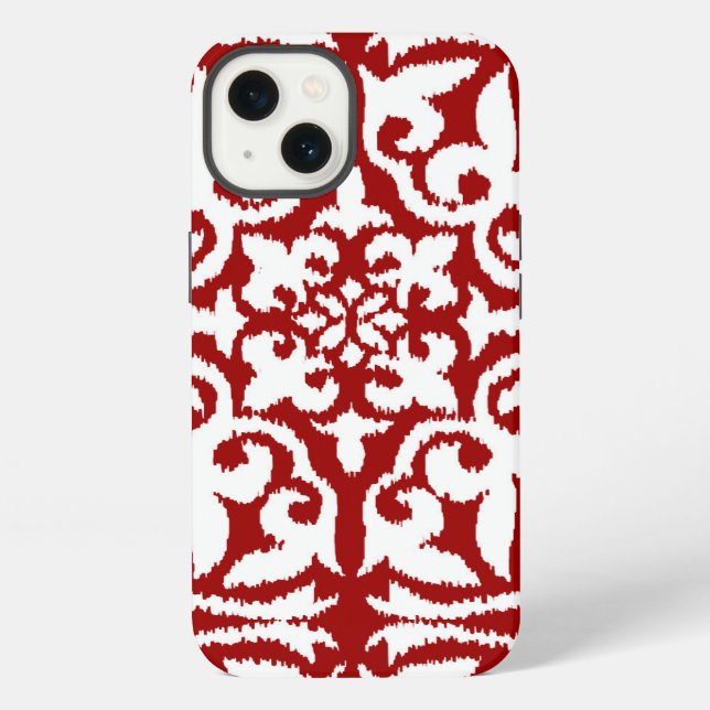 Ikat damask pattern - Dark Red and White iPhone Case (Back)