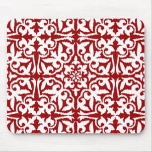 Ikat damask pattern - Dark Red and White Mouse Mat