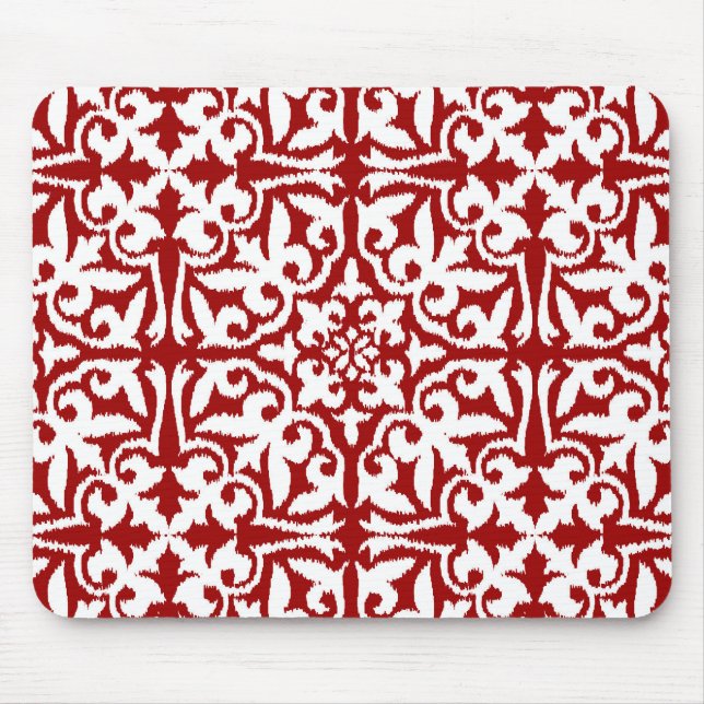 Ikat damask pattern - Dark Red and White Mouse Mat (Front)