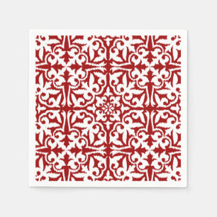 Ikat damask pattern - Dark Red and White Napkin