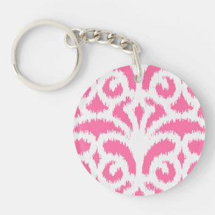 Ikat damask pattern - Fluorescent Pink Key Ring