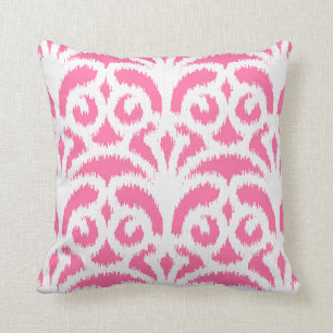 Ikat damask pattern - Hot pink Cushion