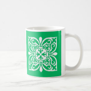Ikat damask pattern - jade green and white coffee mug