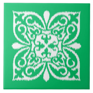 Ikat damask pattern - jade green and white tile