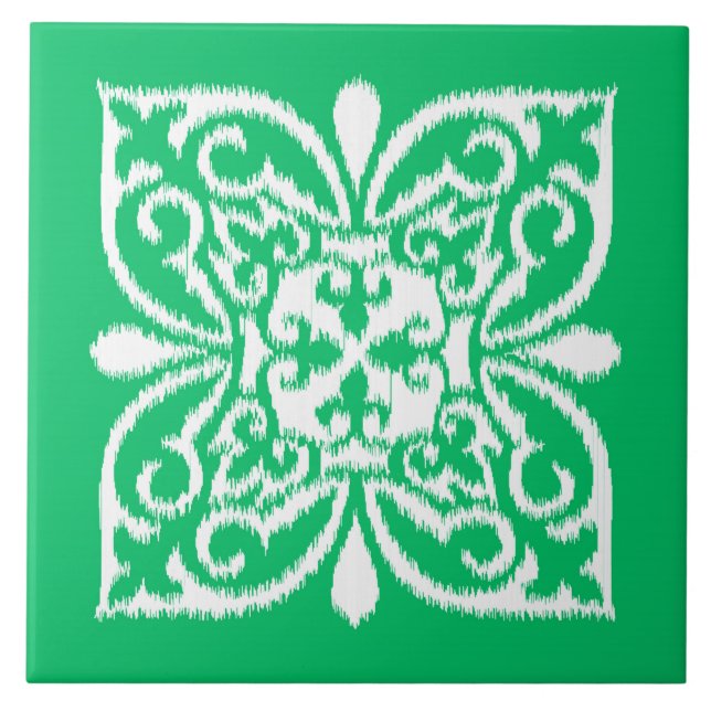 Ikat damask pattern - jade green and white tile (Front)