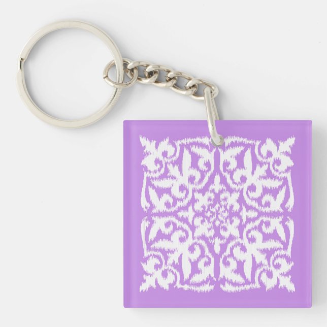 Ikat damask pattern - lavender and white key ring (Front)