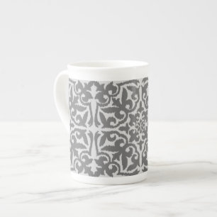 Ikat damask pattern - Light and Medium Grey Bone China Mug