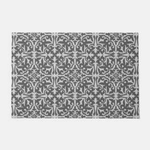 Ikat Damask Pattern, Light and Medium Grey Doormat