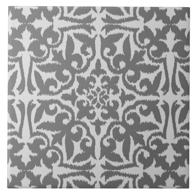 Ikat damask pattern - Light and Medium Grey Tile (Front)