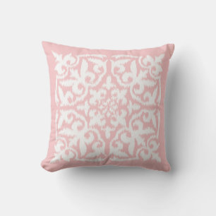 Ikat damask pattern - pale pink and white cushion