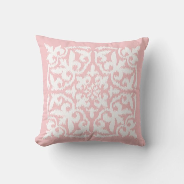 Ikat damask pattern - pale pink and white cushion (Front)