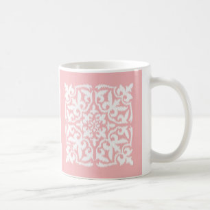 Ikat damask pattern - shell pink and white coffee mug