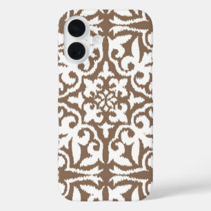 Ikat damask pattern - Taupe Tan and White iPhone 16 Case