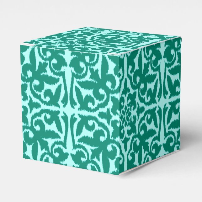 Ikat damask pattern - Turquoise and Aqua Favour Box (Front Side)