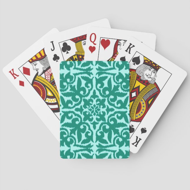 Ikat damask pattern - Turquoise and Aqua  Playing Cards (Back)