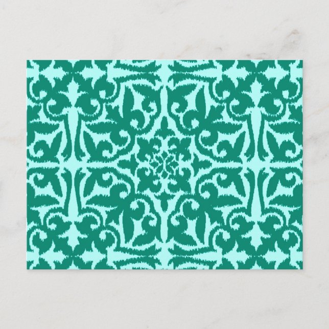 Ikat damask pattern - Turquoise and Aqua Postcard (Front)
