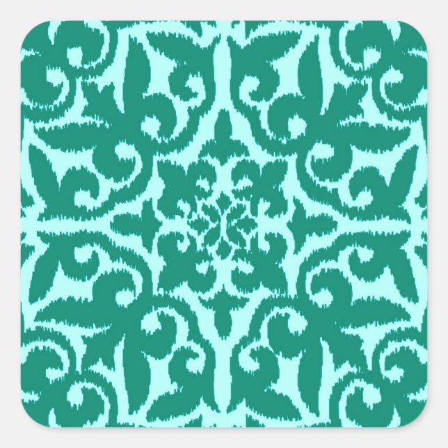 Ikat damask pattern - Turquoise and Aqua Square Sticker (Front)