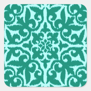 Ikat damask pattern - Turquoise and Aqua Square Sticker
