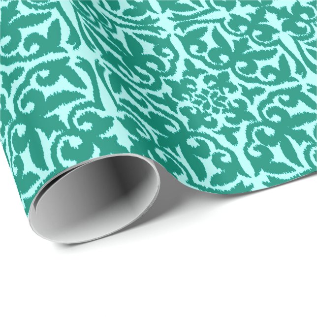 Ikat damask pattern - Turquoise and Aqua Wrapping Paper (Roll Corner)