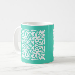 Ikat damask pattern - turquoise and white coffee mug