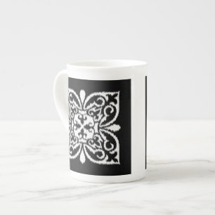 Ikat damask pattern - white and black bone china mug