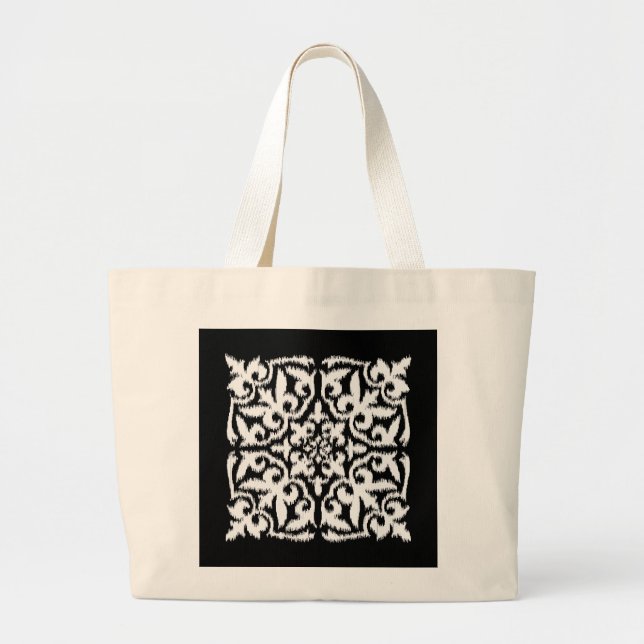 Ikat damask pattern - white and black large tote bag (Front)