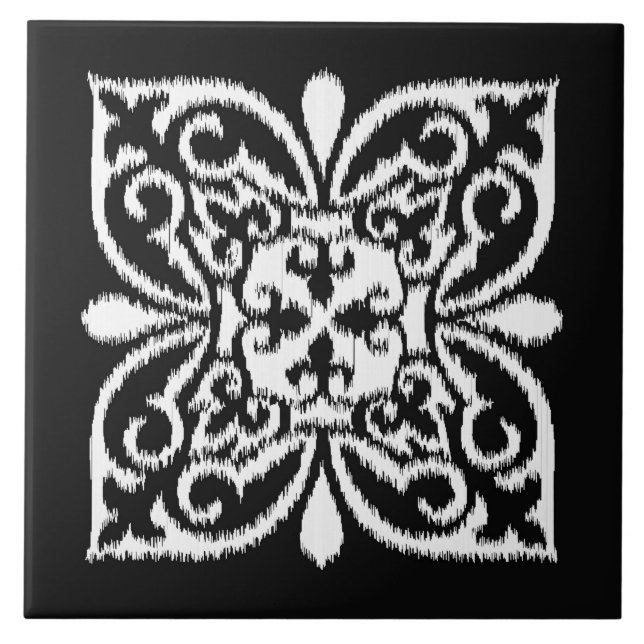 Ikat damask pattern - white and black tile (Front)