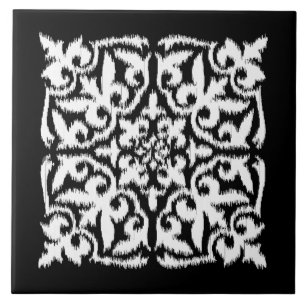 Ikat damask pattern - white and black tile