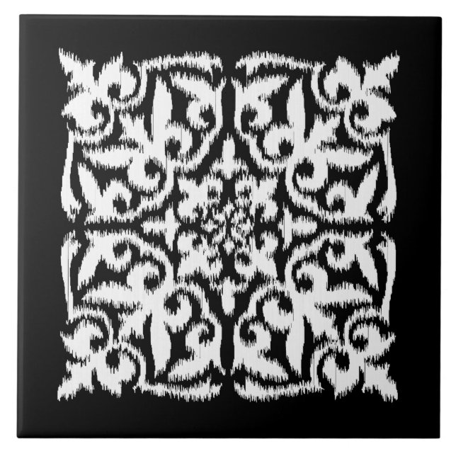 Ikat damask pattern - white and black tile (Front)