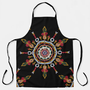 Ikat Damask Red Green Vintage Apron