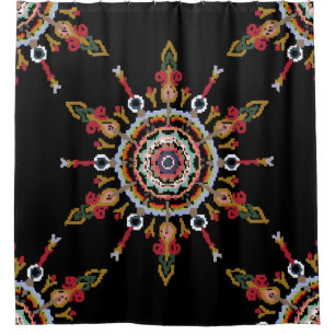 Ikat Damask Red Green Vintage Shower Curtain