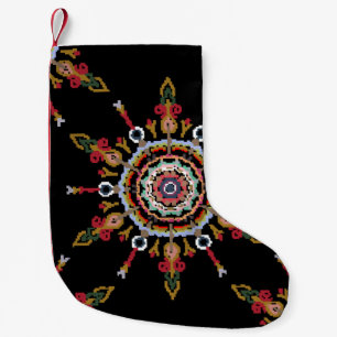 Ikat Damask Red Green Vintage Small Christmas Stocking