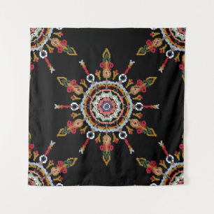 Ikat Damask Red Green Vintage Tapestry
