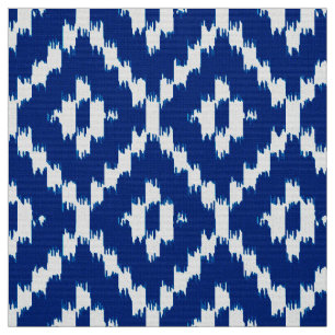 Ikat Diamond Pattern - Cobalt blue and white Fabric